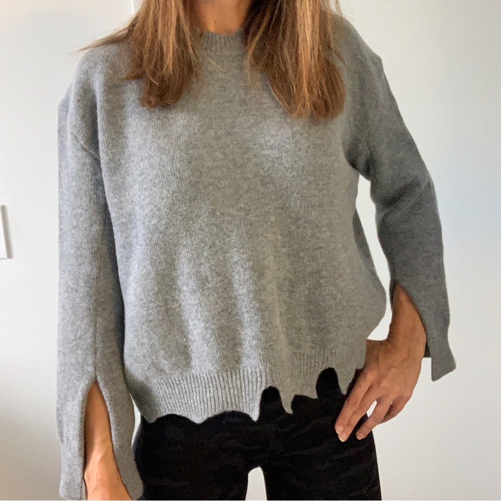 STYLENANDA Crop Oversized Gray Sweater Wool